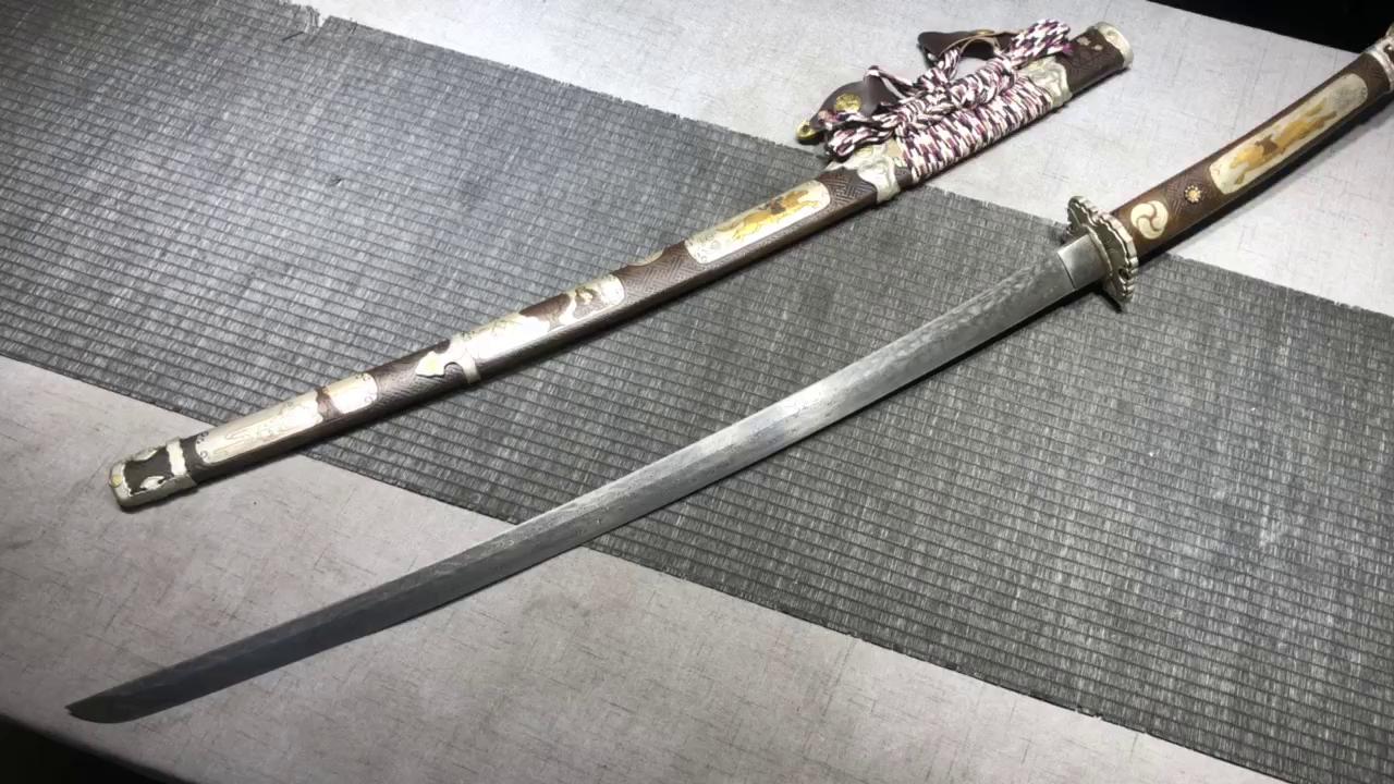 1800 Long 26-inch New Stone Washed Flower Patterned Steel Striking Sword Taijutsu - Shogunate Taijutsu