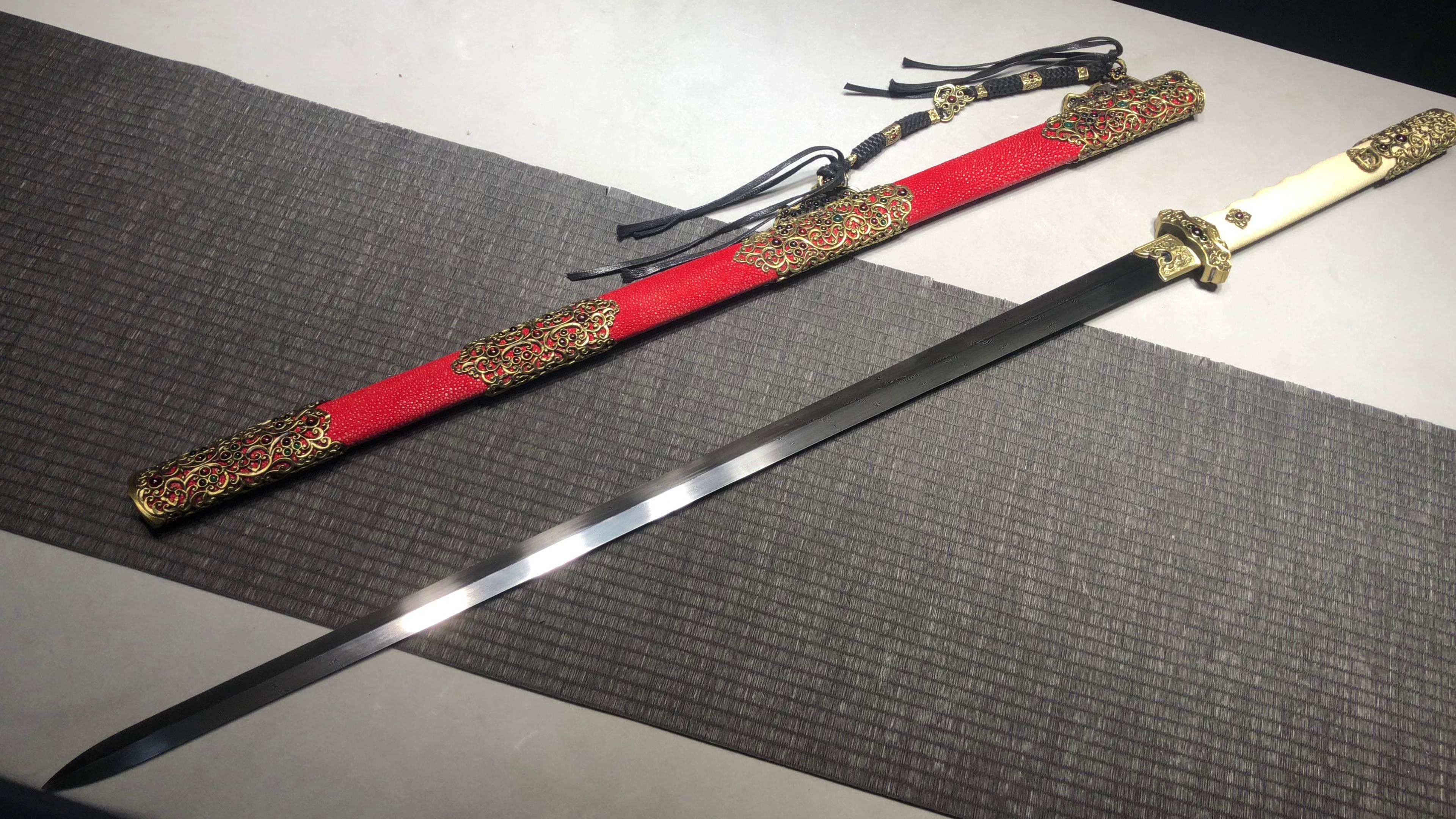6980 New Handmade Long 28-inch Fine-mounted Tang Sword - Pearl Cloud Sword (Spinning Weld Pattern)