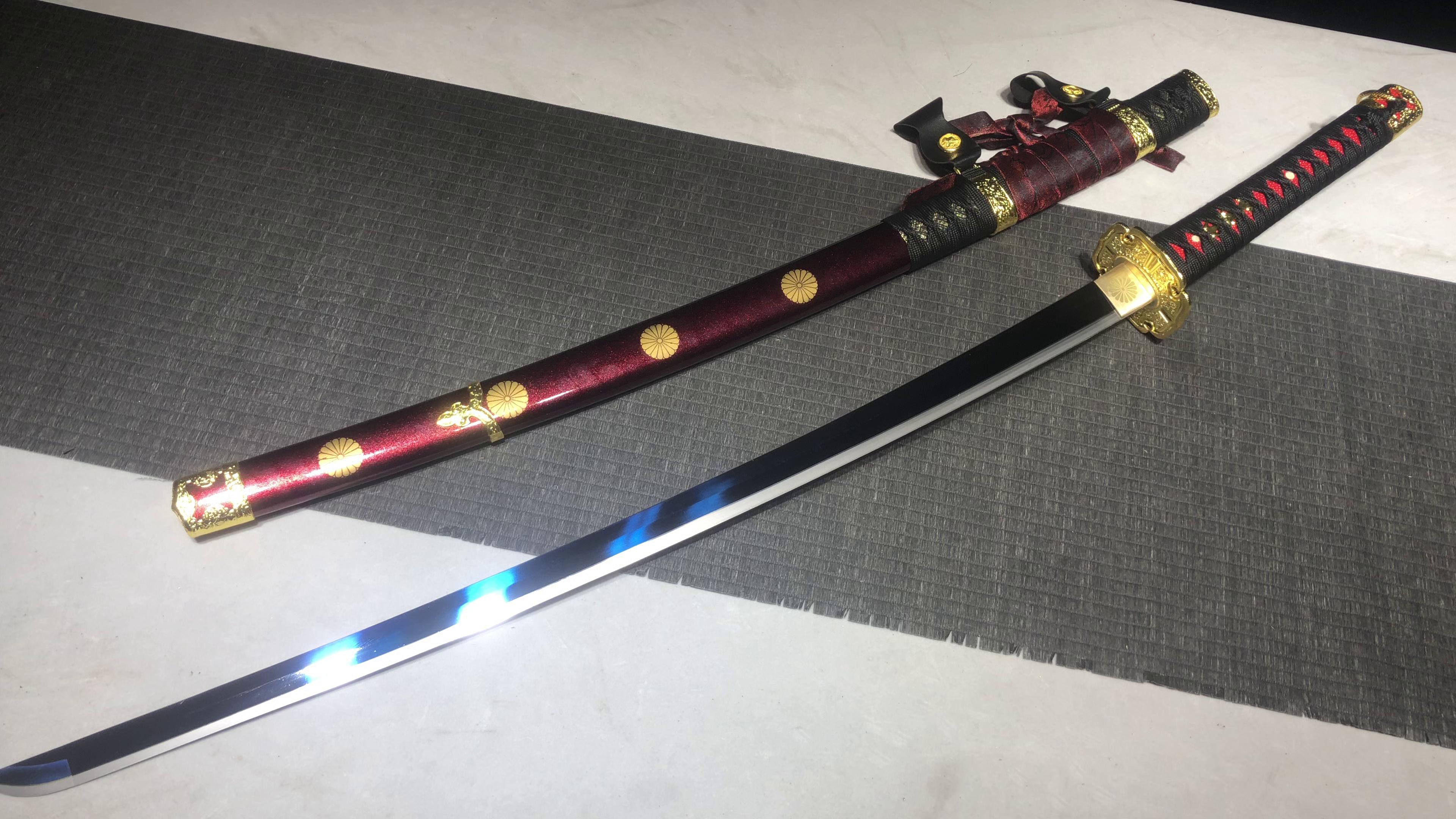740 New Handmade Long 26-inch High Manganese Steel Baked and Blue-Reinforced White Mouth Taijutsu - Chrysanthemum Pattern Taijutsu