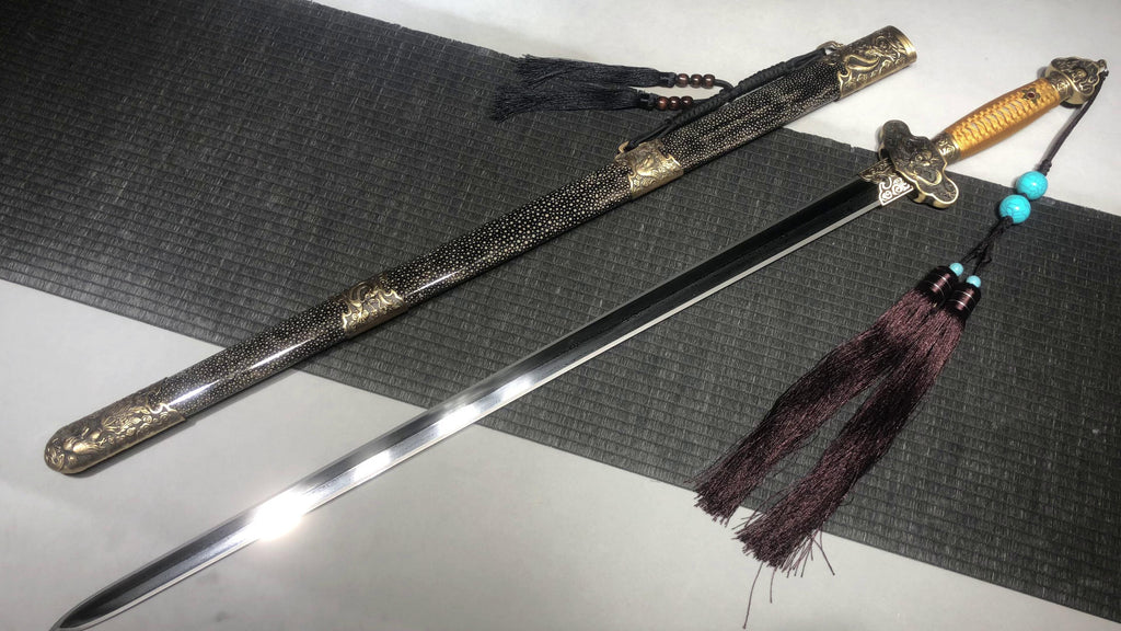 1500 New Handmade Long 26-inch Patterned Steel Chinese Ground Qing Sword - Imperial Dragon Sword