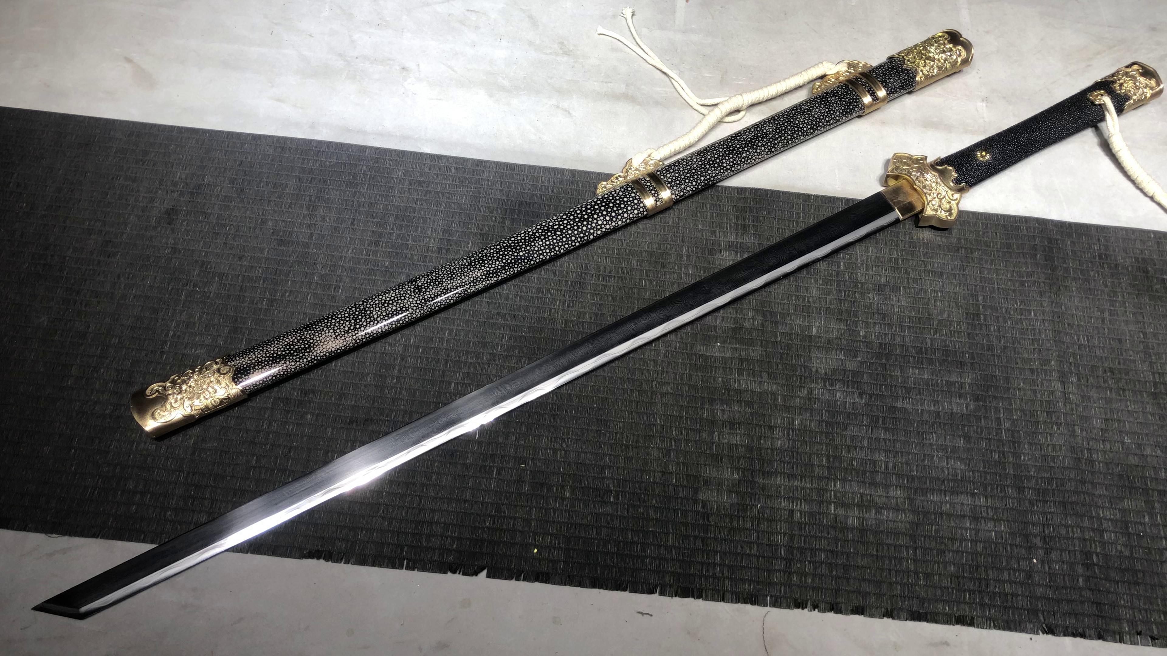 2360 New Handmade Long 26-inch Pure Copper Clamped Steel Tang Sword - Peony Beating Knife