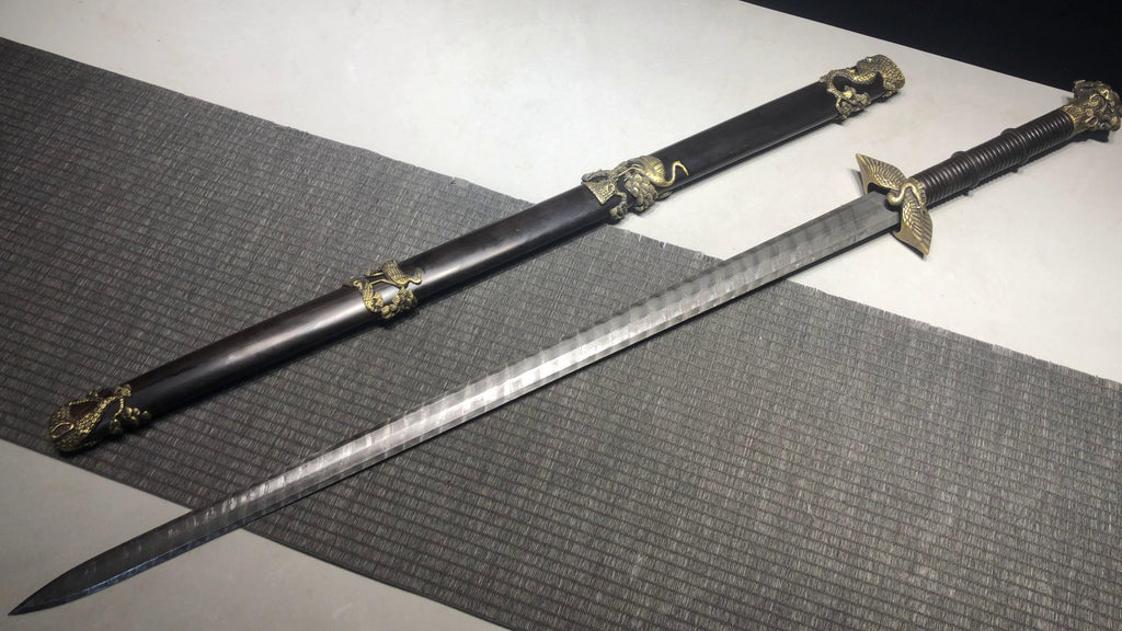 1700 New handmade Long 28 inch ebony ladder pattern Tang sword--Pine and Crane Evergreen Fukushou Sword
