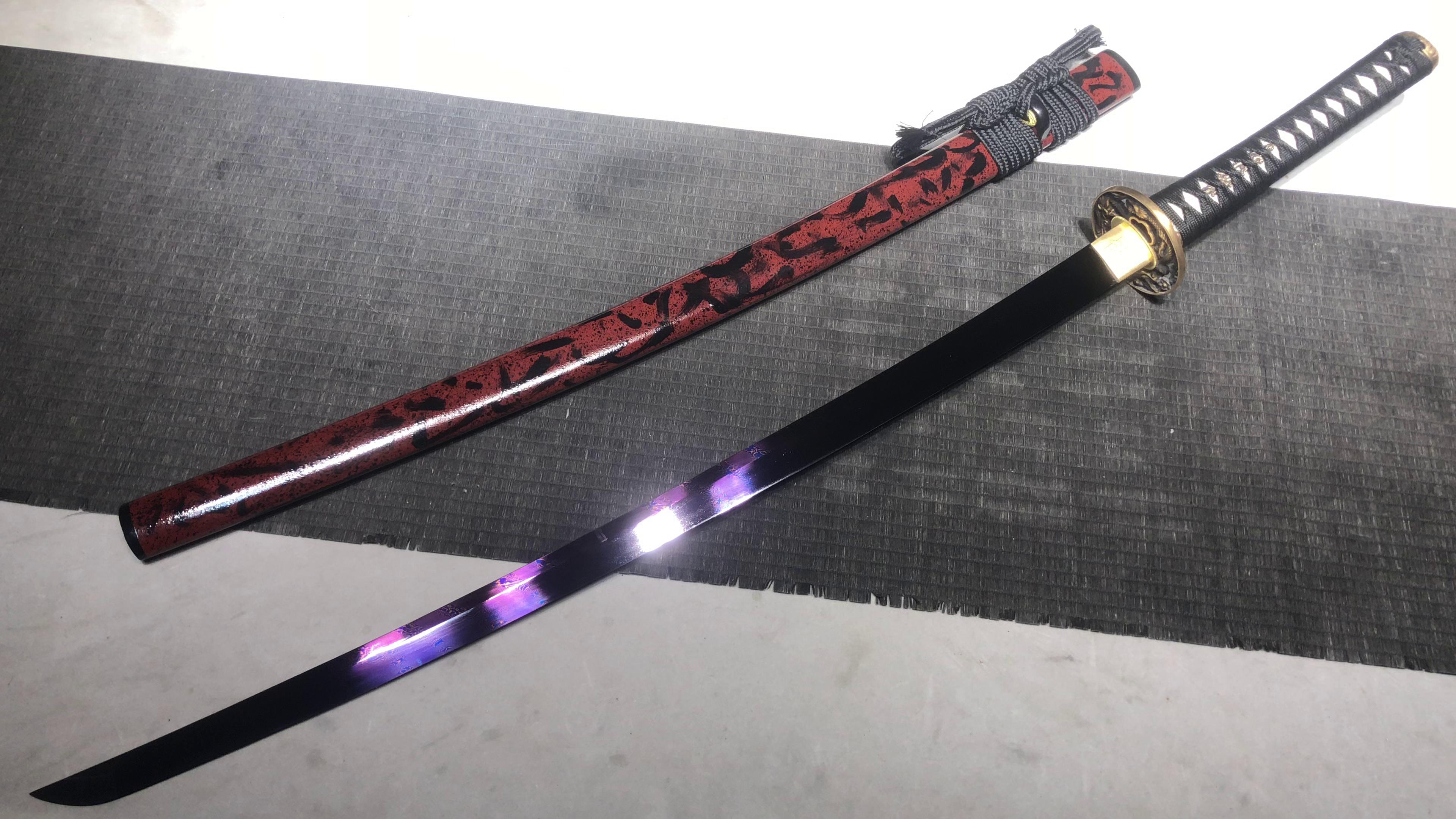 760 New Handmade Long 26-inch Pure Copper Mounted Twisted Pattern Flower Pattern Steel Baked Blue Samurai Sword - Plum Blossom Ryu Taisho