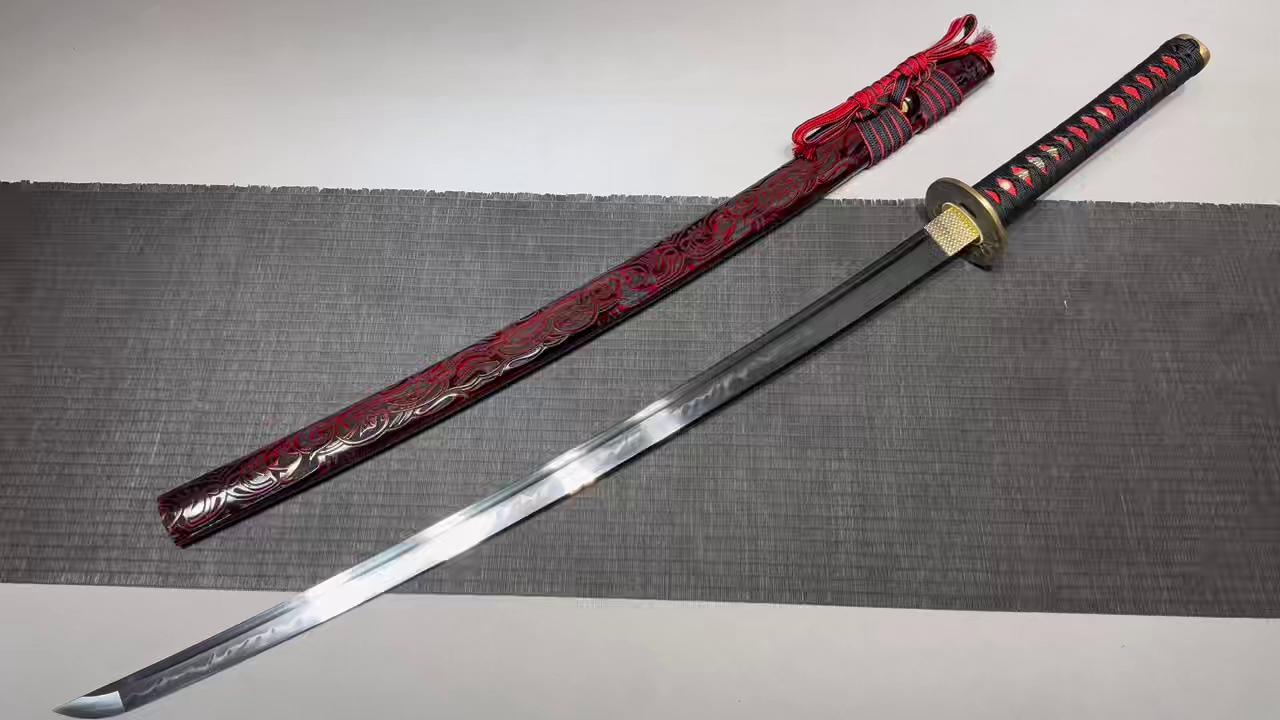 840 New Handmade Long Pure Copper Mounted 26 inch T10 Burnt Edge Flame Pattern Samurai Sword-Piercing Cloud Dragon Fighting Sword