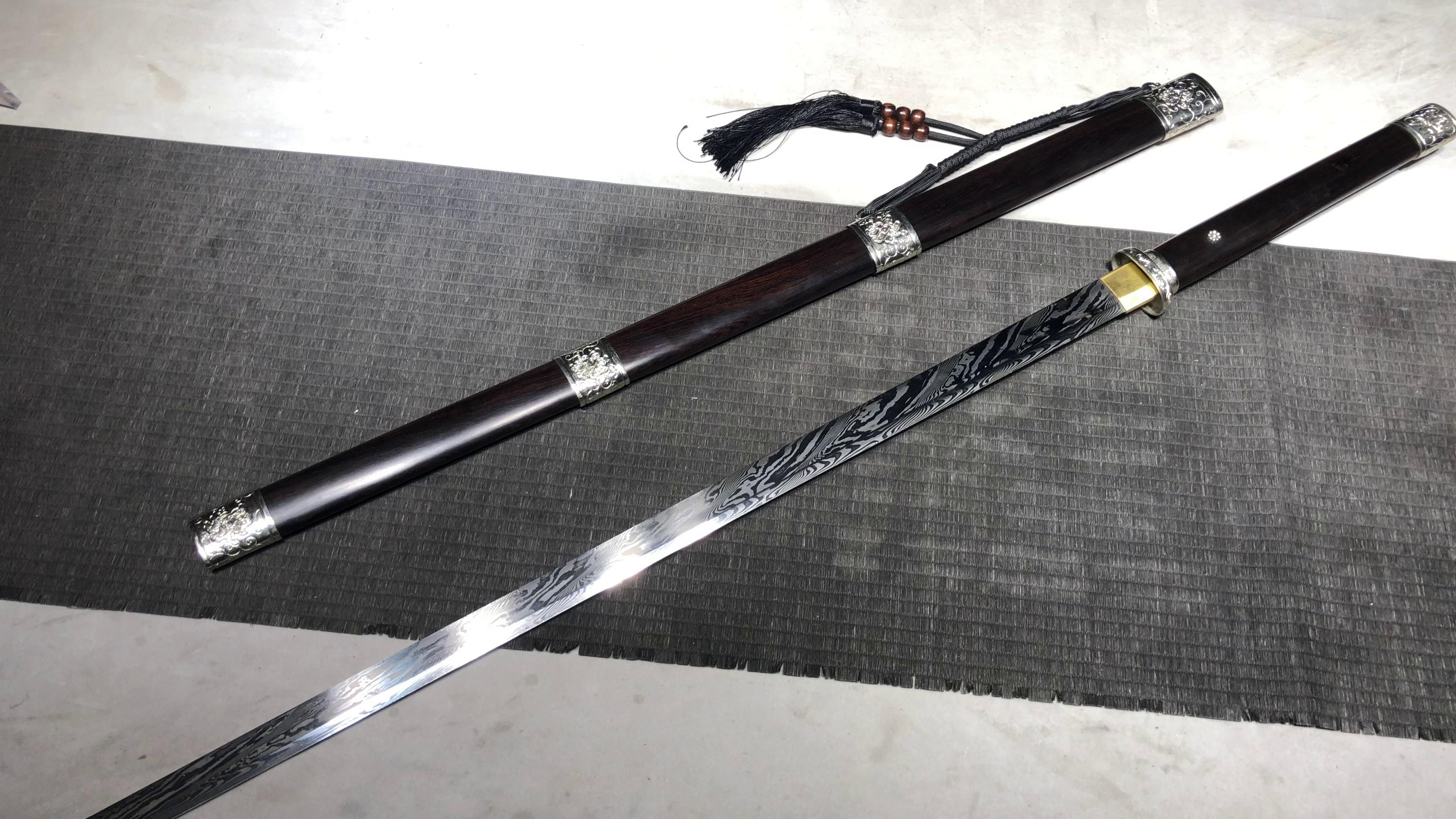 1560 New Handmade Long 26-inch White Copper Damascus Tang Sword - White Copper Straw Flower Tang Sword