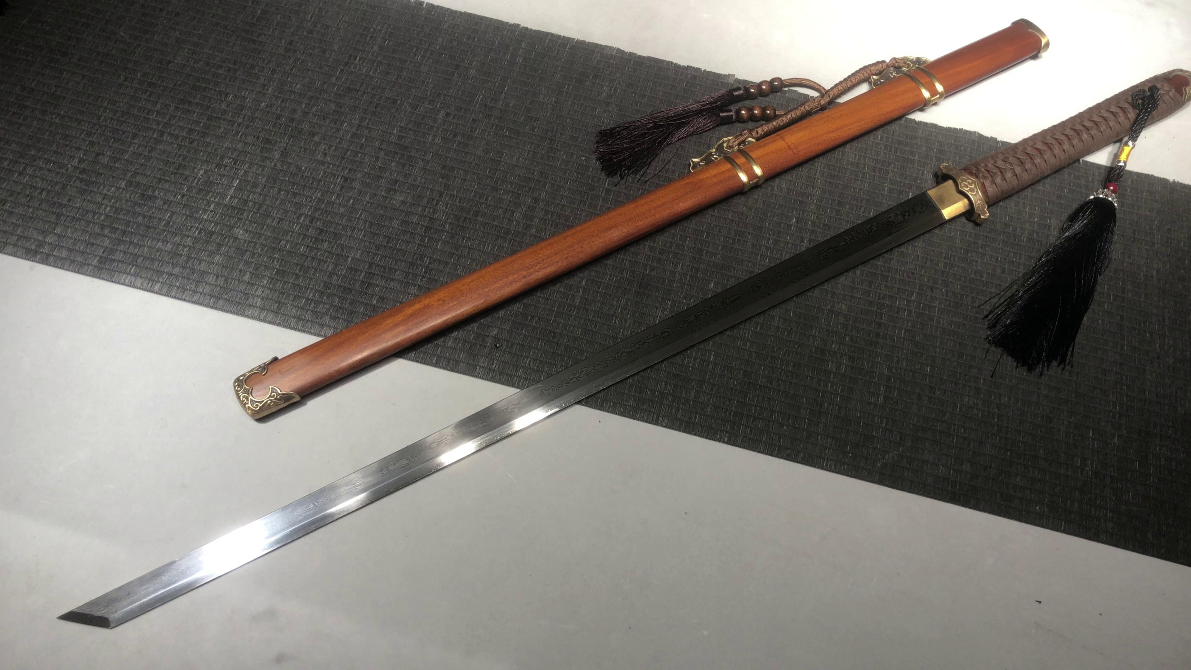 900 New Handmade Long 26-inch Patterned Steel Tang Yokohama Knife - Vegetarian Small Tang Knife (Hand-Woven Handle)