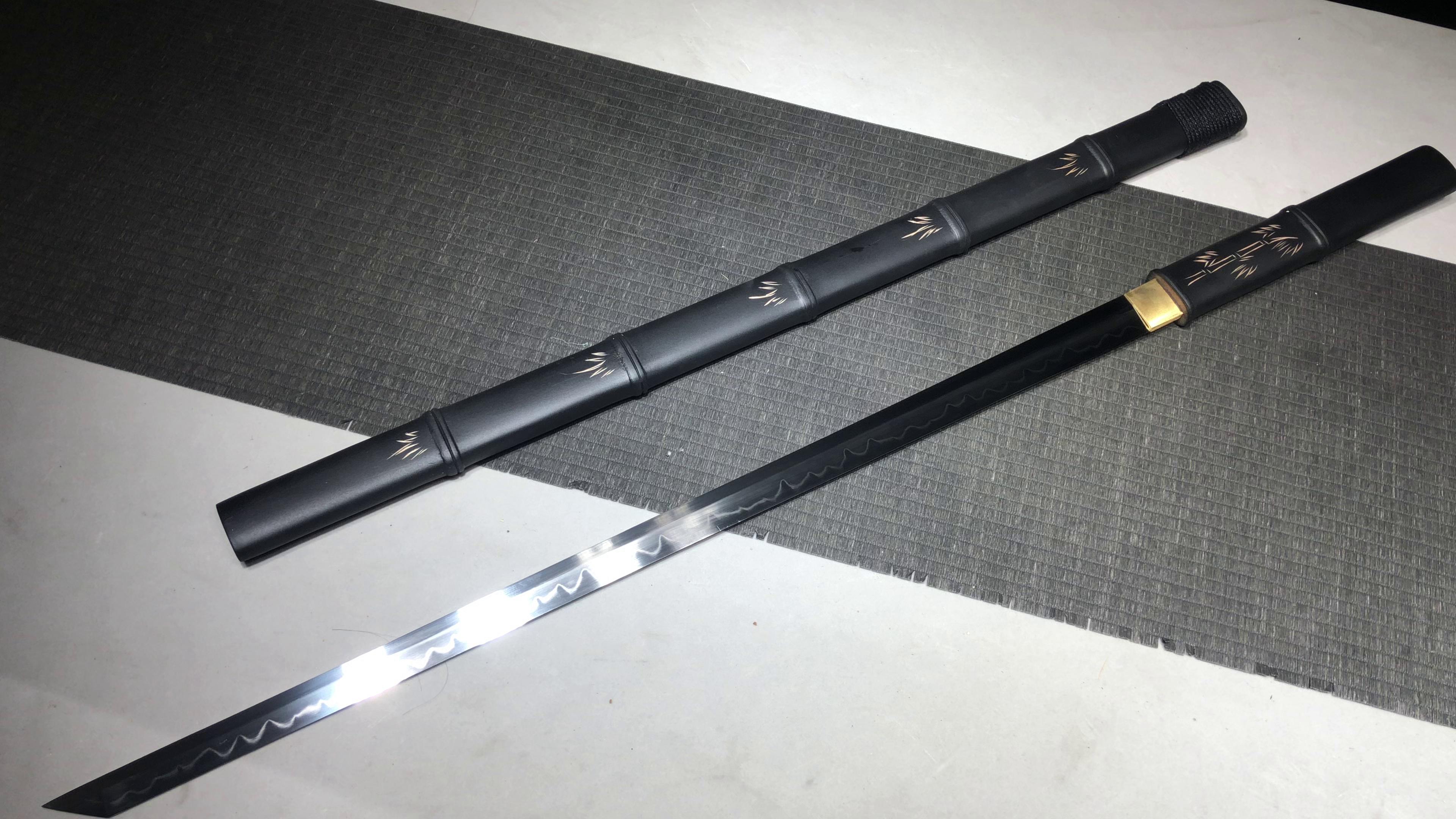 800 New Handmade Long 26-inch T10 Burnt Edge Vegetarian Tang Horizontal Knife - Ink Bamboo Tang Knife (T10 Burnt Edge Version)