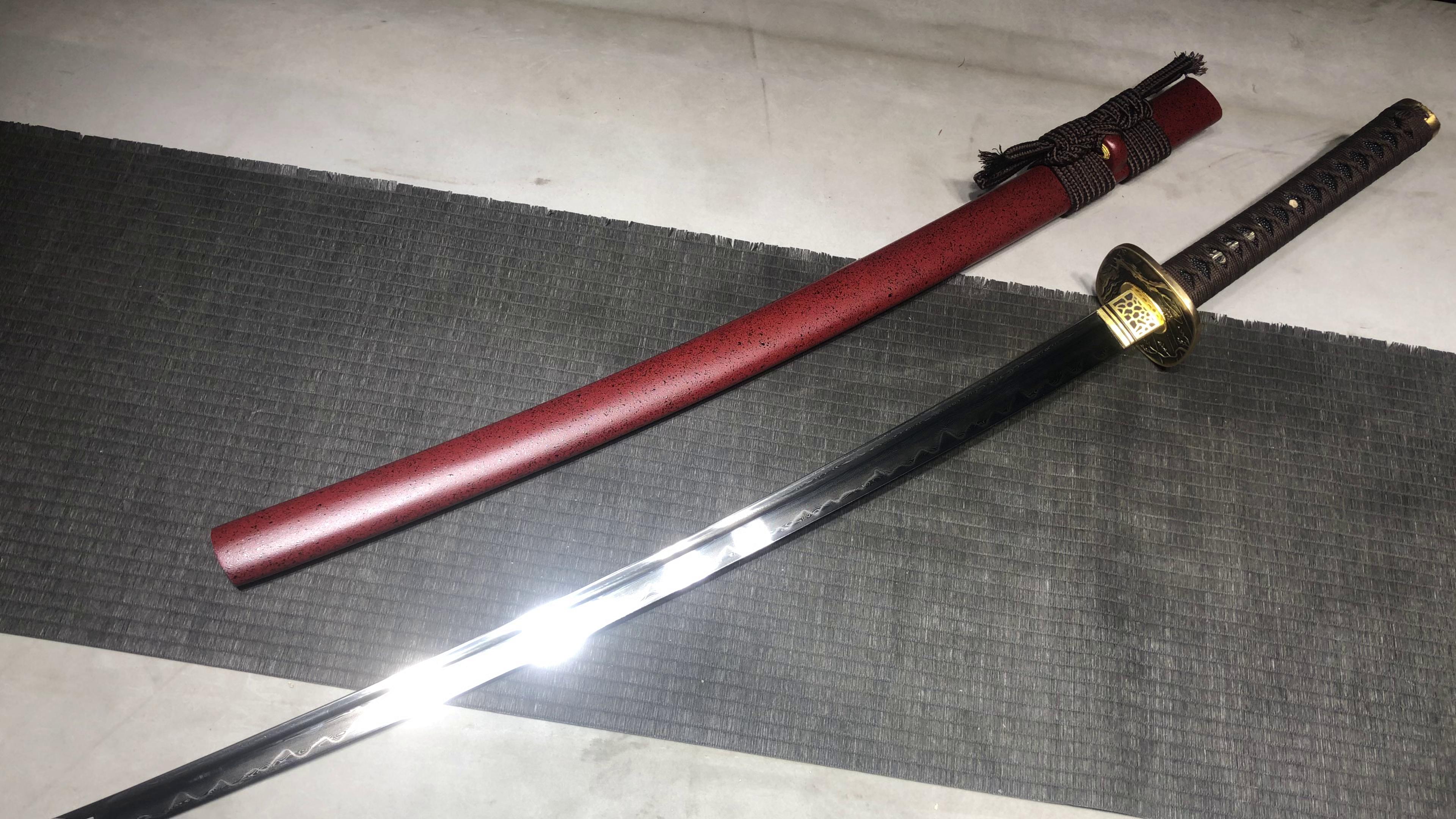 920 New Handmade Long Pure Copper Mounted 26 Hundred Refined Steel Burnt Edge Samurai Sword - Zuni Fighting Sword