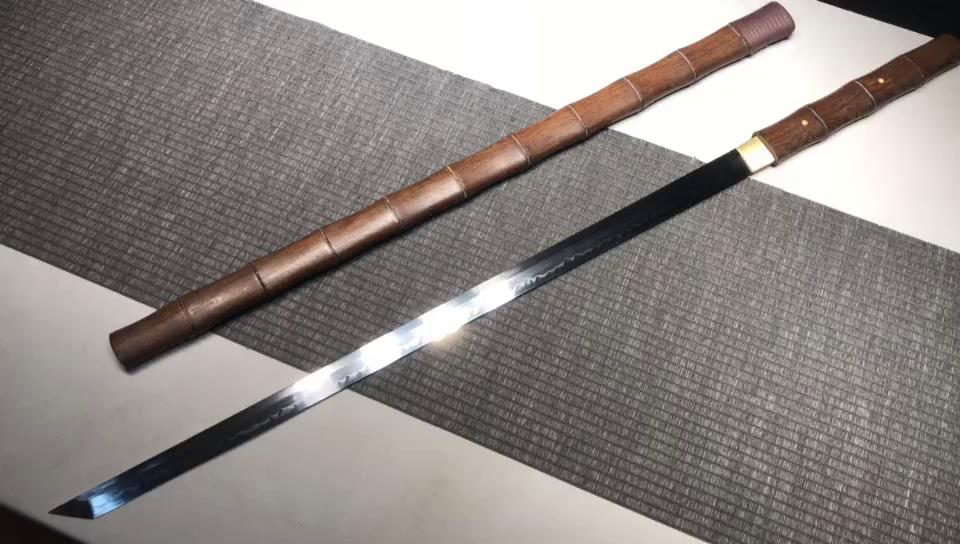 780 New Specials Long 26" T10 Burnished Blade Rosewood Bamboo Tang Yokozuna Straight Knife - Brown Bamboo (Burnished Version)