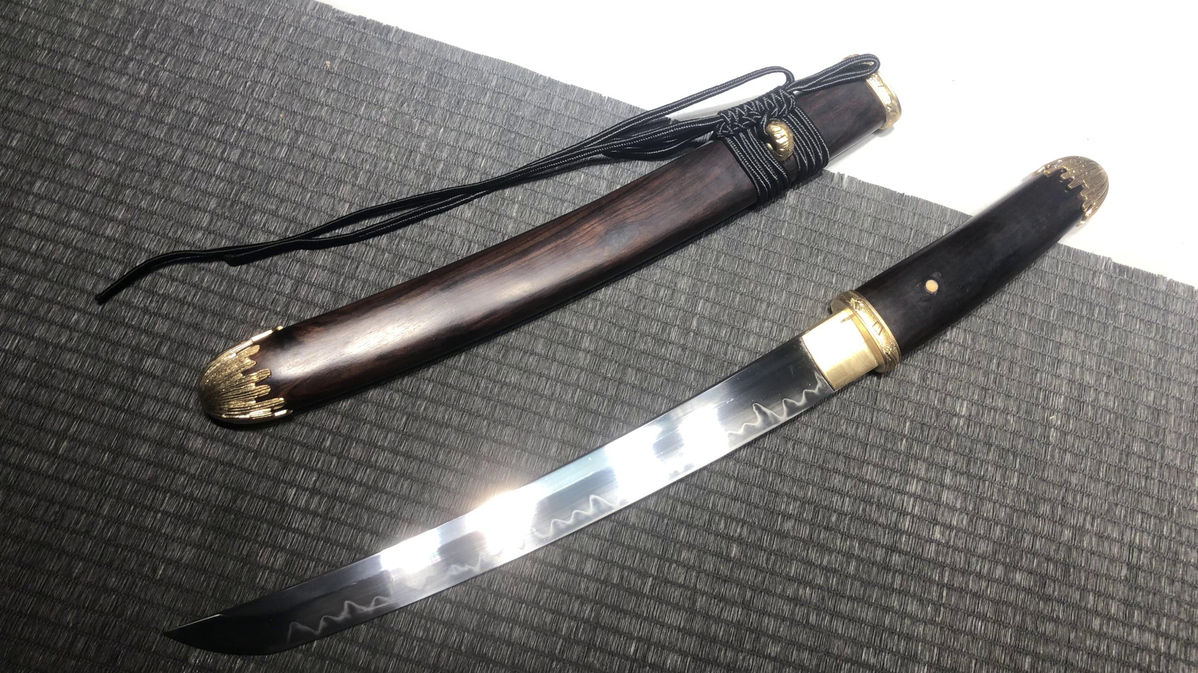 840 New Handmade Short 12" T10 Burnished Blade Samurai Sword - Koronin