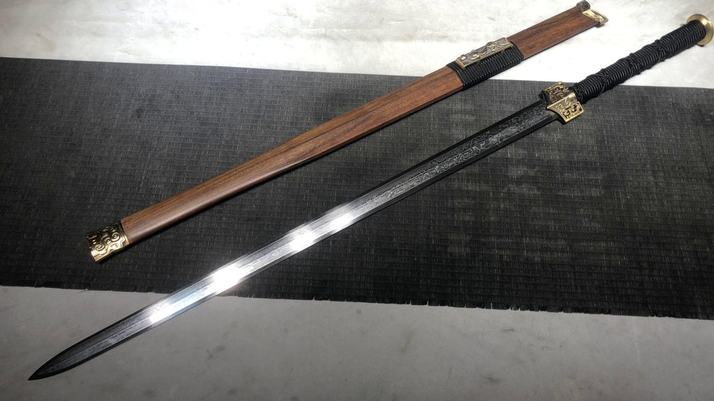 1060 New Handmade Long 28-inch Pure Copper Mounted Hundred Refined Steel Ancient Han Sword - Chi-Dragon Han Sword (Golden Model)