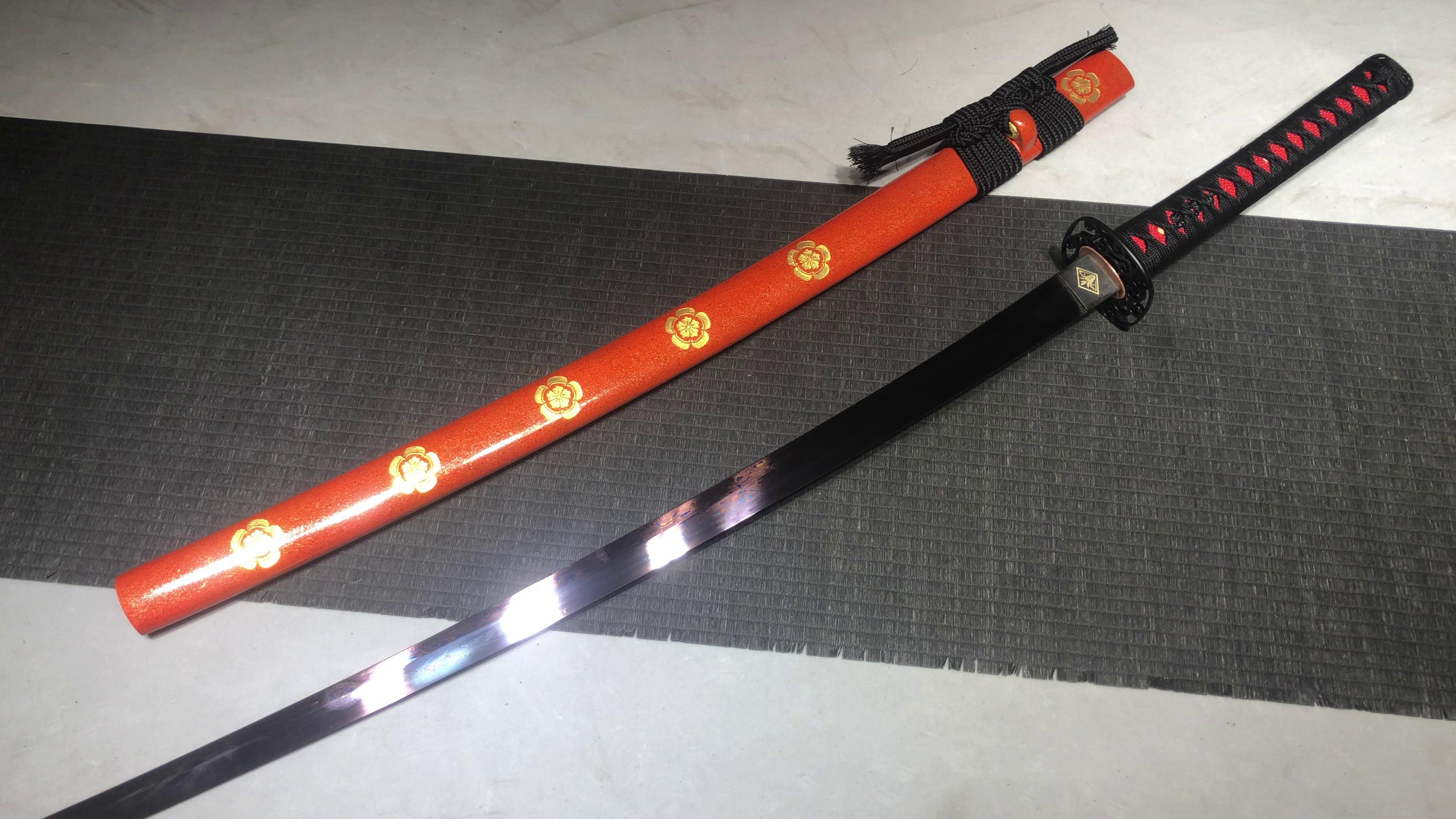 680 New Handmade Long 26-inch Tortoise Patterned Steel Baked Blue and Purple Samurai Sword - Nobunaga Fighting Sword