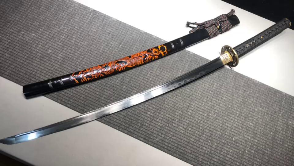 980 New Specials Long 26 Patterned Steel Burnished Blade Samurai Sword - Red Dragon Fighting Sword