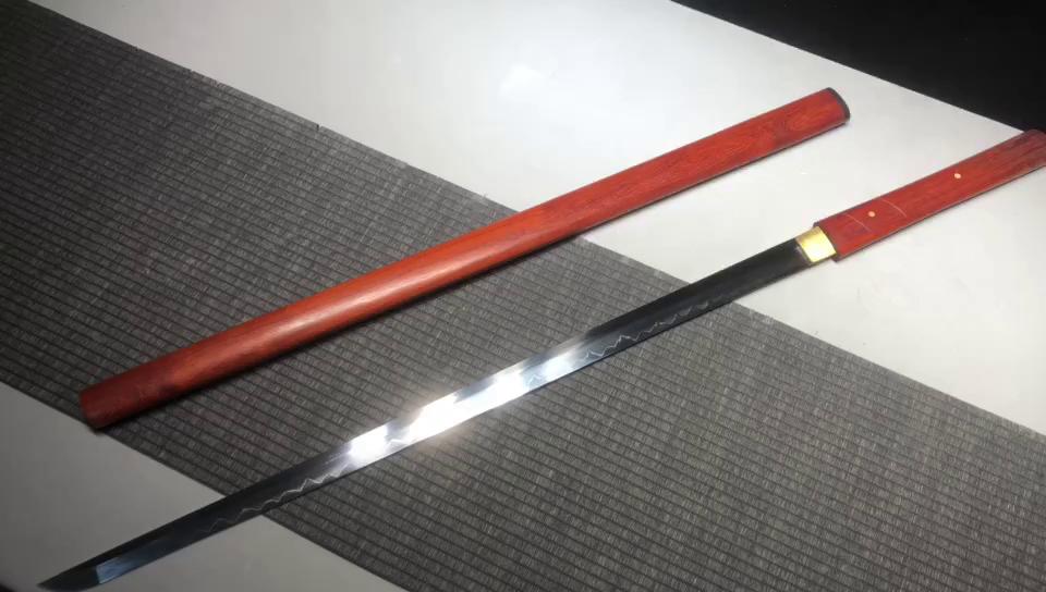 740 New Special Long 26 inch T10 Burnished Blade Straight Knife Vegetarian Tang Cross Knife - Red Stick