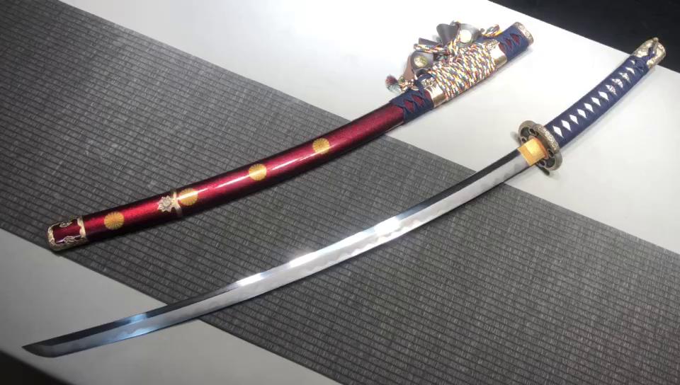 1760 Long 26-inch Patterned Steel Burnished Blade Fighting Research Samurai Sword Taijutsu - Sixteen Petal Chrysanthemum Taijutsu
