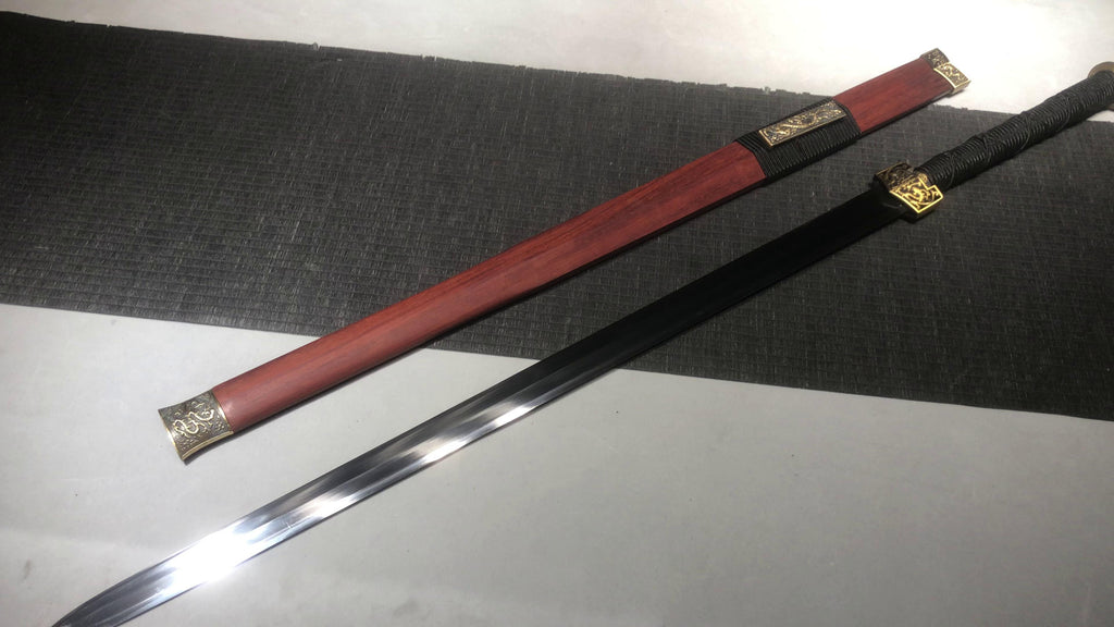 1260 New Handmade Long 28-inch Patterned Steel Burnished Edge Plain Tang Sword - Shadow Stabbing Tomb