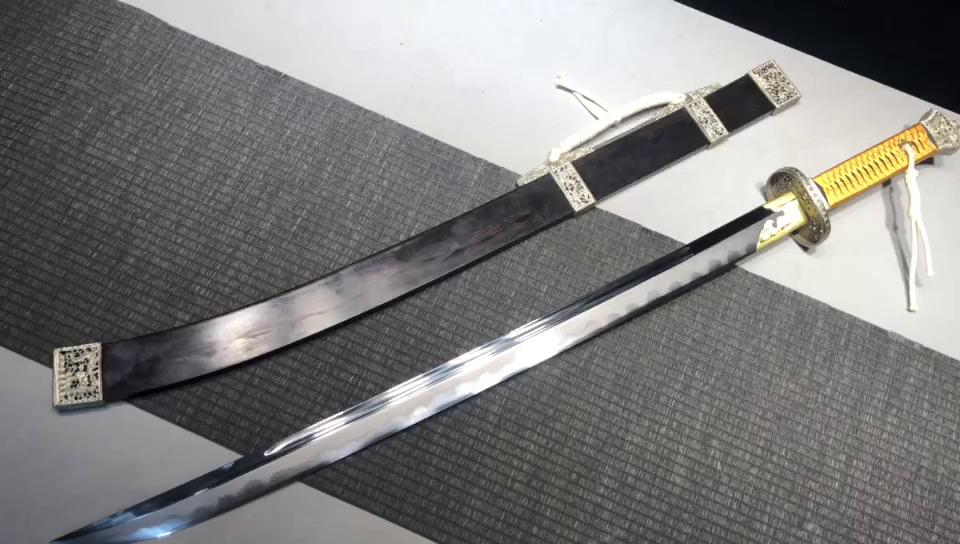3600 Fine handmade Long 26-inch clip steel burnished blade Chinese style upper research square sheath Qing waist knife - Yan Ling knife (Tibetan silver mounted)