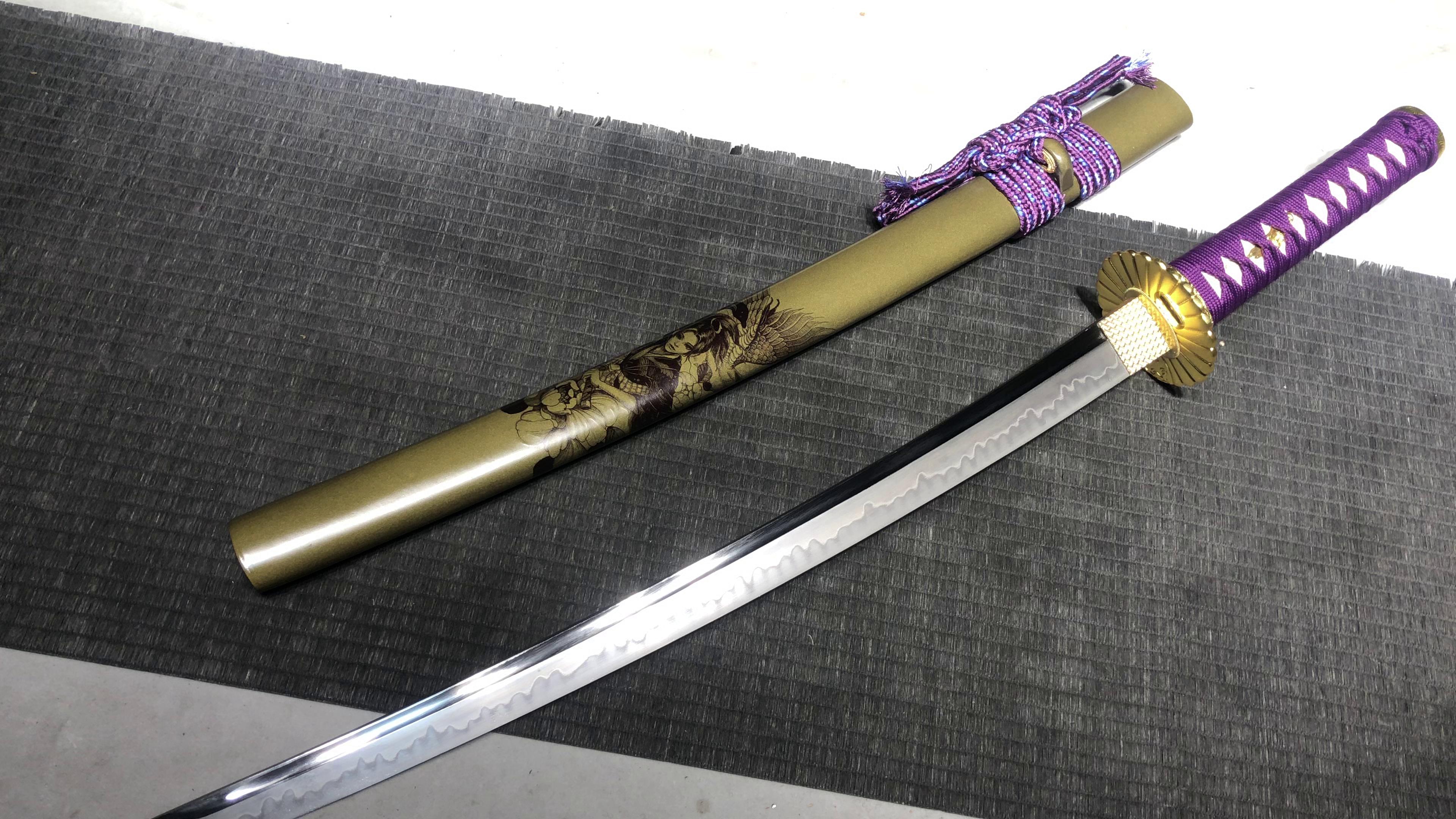 860 New Handmade Medium Pure Copper Gold-Plated 20" T10 Burnished and Ground Gray Samurai Sword - Chrysanthemum Pattern Irisu Dragon Rib Differences